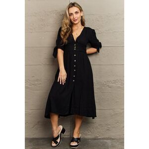 Heyson Downtown Girl Textured Linen Button Down Midi Dress